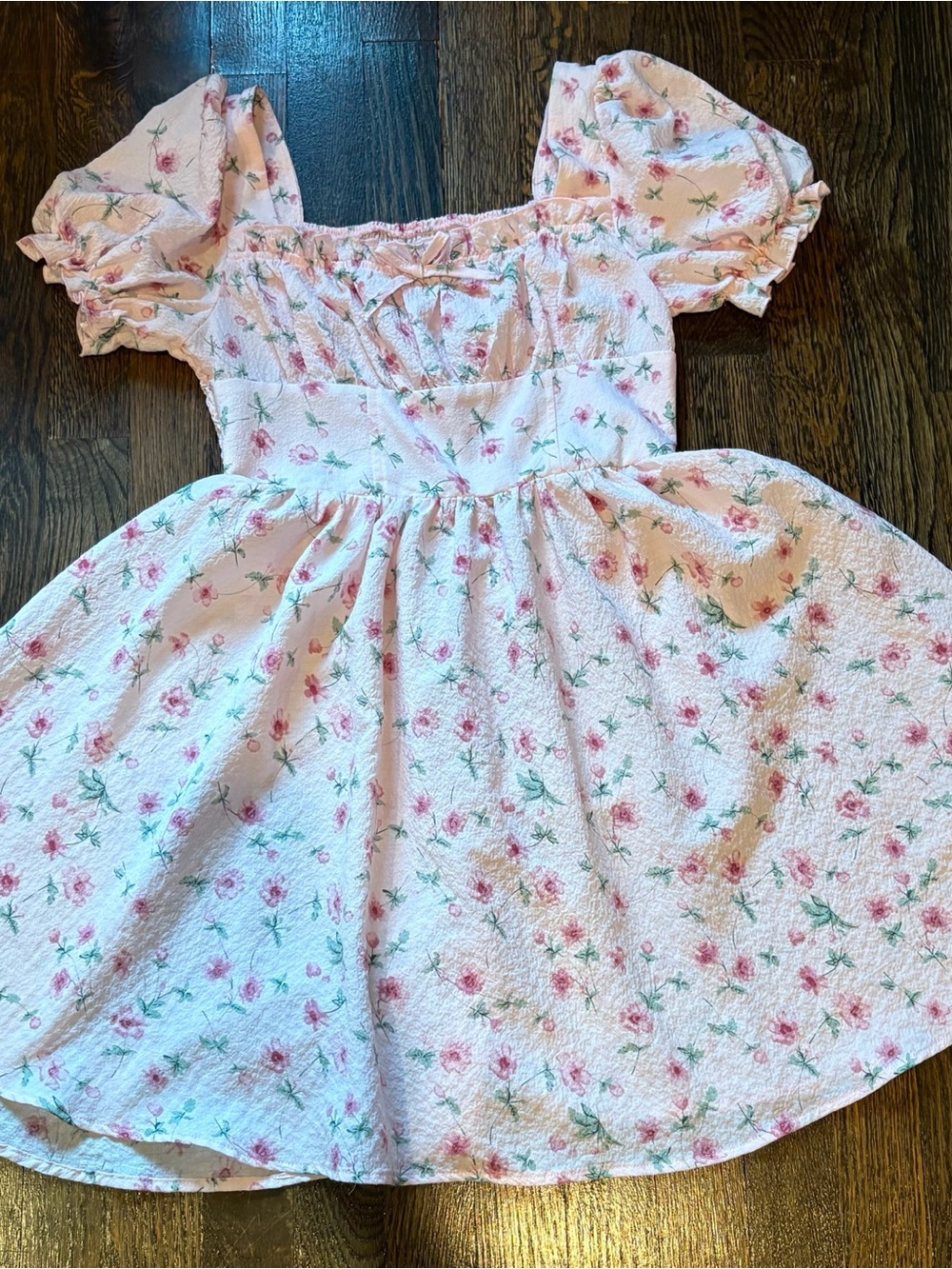 SHEIN Teen 12-13Y Pink Floral Cottagecore Puff Sleeve Dress